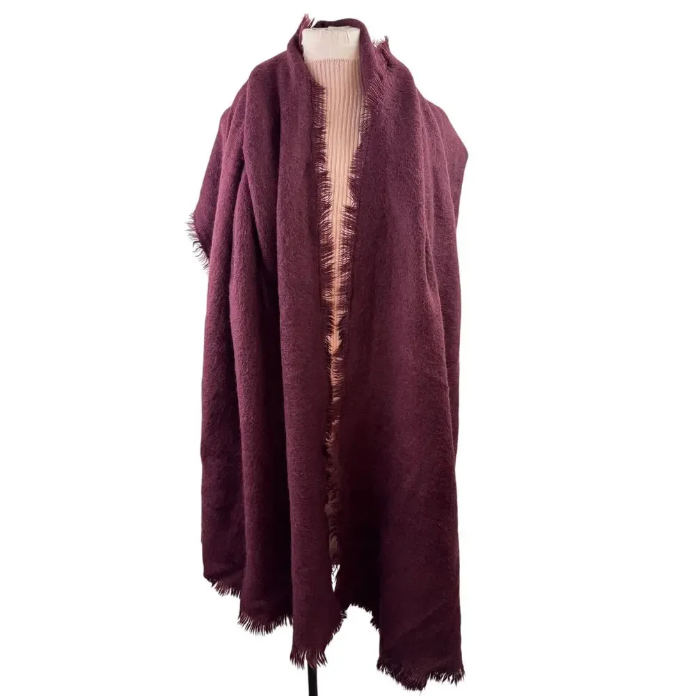 FREE PEOPLE Burgundy Red Winter Blanket Scarf Around Neck Raw Hem Large